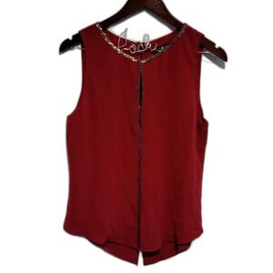 Sanctuary Dark Red Beaded Sleeveless Keyhole Front Slit Back Top Size Small